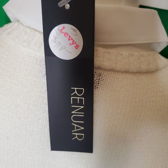 Renuar Beige Pointelle Sweater Layered With Collar Sz S NEW $118 - Picture 5 of 7